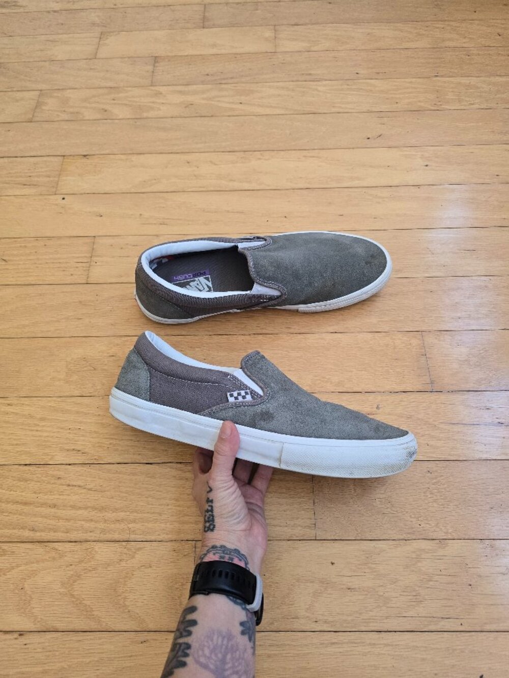 Vans | PopCush Olive Green Suede Skate Slip-On Sneakers | Mens 12